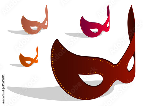 set of Isometric Venetian carnival eye mask. Theatrical female mask. Realistic 3D vector isolated on white background