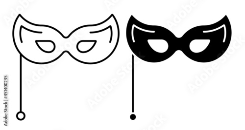 Linear icon. Theatrical female mask. Venetian carnival eye mask. Simple black and white vector isolated on white background