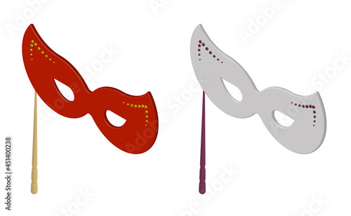 Isometric Theatrical female mask. Venetian carnival eye mask. realistic 3D vector isolated on white background