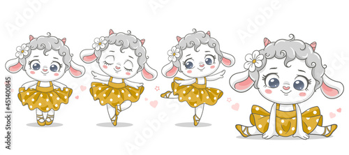 Vector illustration of a cute baby lamb ballerina in yellow tutu. 