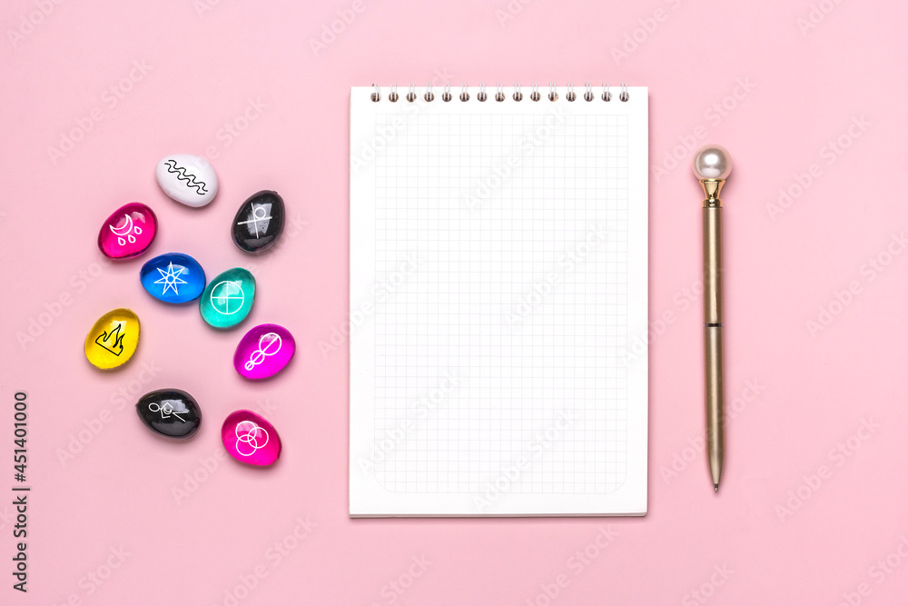 Bright colored rainbow crystal, notepad, pen layout on pink background Reiki alternative medicine concept Top view Expansion of energy Initiation Energy flow Bright colored rainbow crystal, notepad, pen layout on pink background Reiki alternative medicine concept Top view Expansion of energy Initiation Energy flow