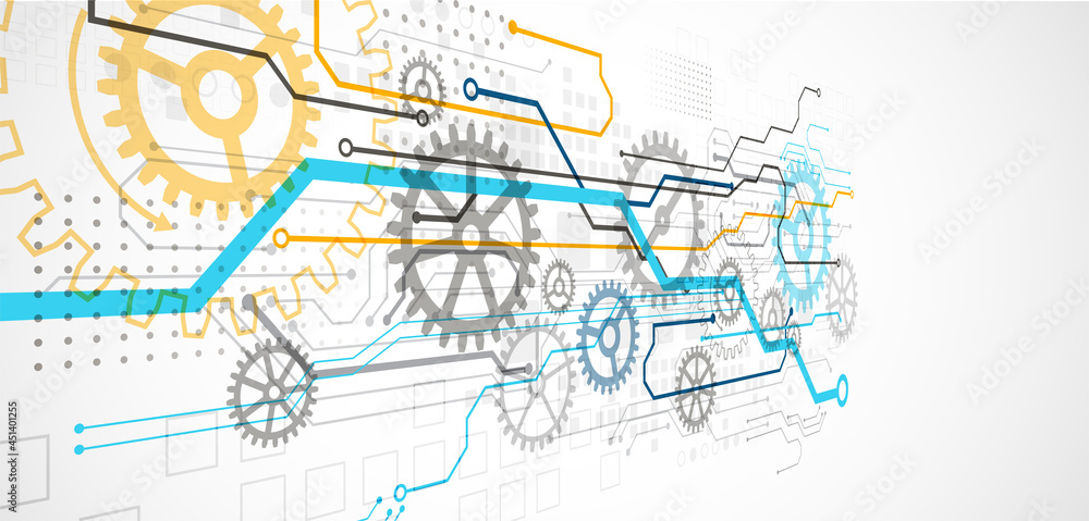 Fototapeta premium Abstract color vector background on a technological theme is created using many different technical elements. Global network concept.
