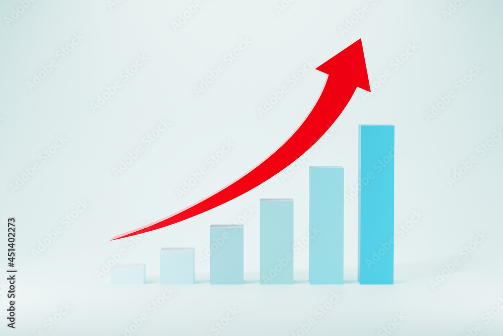 Bar charts growing columns on blue background, 3D rendering illustration Bar charts growing columns on blue background, 3D rendering illustration
