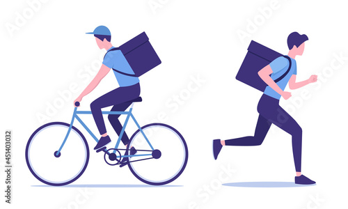Courier service. Delivery person. Flat colored vector illustration. Isolated on white background. 