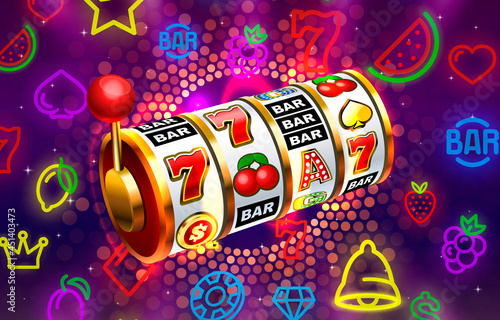 Casino slots icons, slot sign machine, night Vegas. Vector