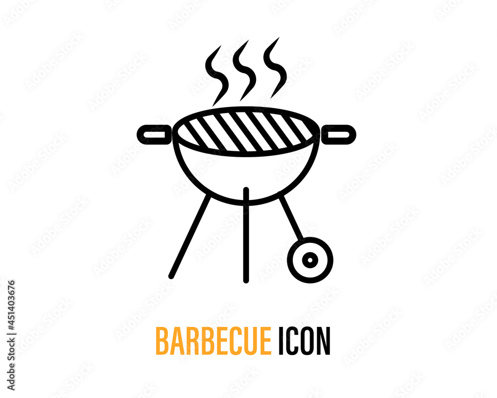 Barbecue and grill icon, picnic concept, barbecue with signboard on background, barbecue grill icon in outline style for mobile concept and web design. Vector graphics. Barbecue and grill icon, picnic concept, barbecue with signboard on background, barbecue grill icon in outline style for mobile concept and web design. Vector graphics.