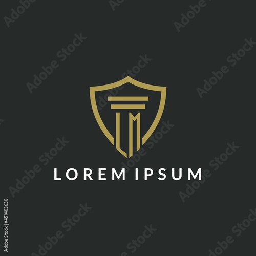 LM initial monogram logo with pillar and shield style design