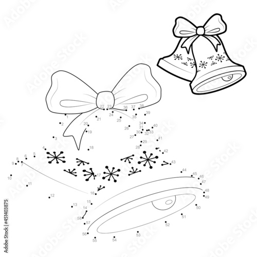 Dot to dot Christmas puzzle for children. Connect dots game. Christmas bell