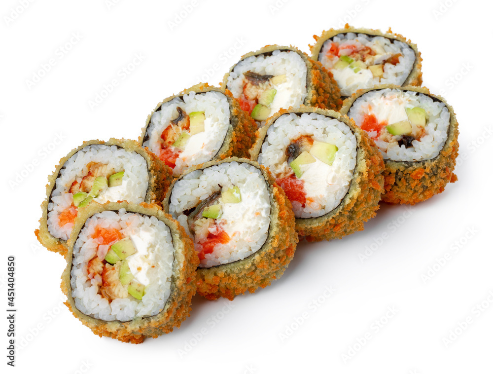 Japanese sushi tempura roll isolated on white Japanese sushi tempura roll isolated on white