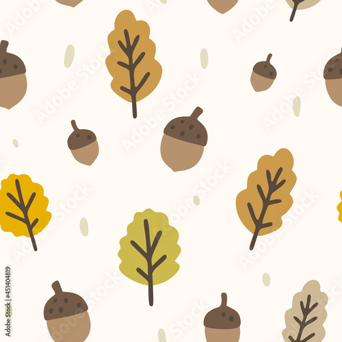 Autumn acorn and oak leafs seamless pattern. Texture for fabric, textile, paper, wrupping, apparel, bed, pillow.