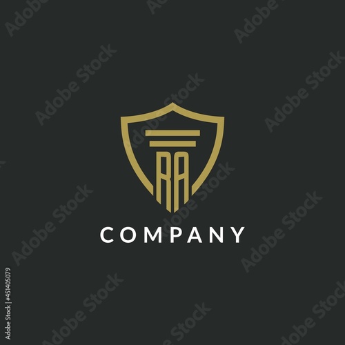 RA initial monogram logo with pillar and shield style design