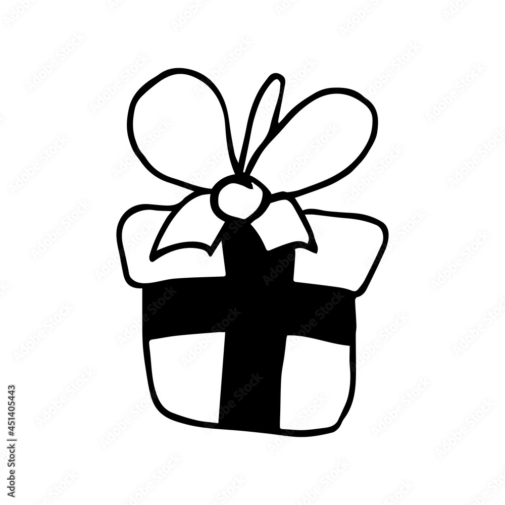 Cute hand drawn illustration of gift box present. New Year and Xmas gift box in doodle style. Simple vector illustration. Gift for New Year, Christmas, Birthday. Cute hand drawn illustration of gift box present. New Year and Xmas gift box in doodle style. Simple vector illustration. Gift for New Year, Christmas, Birthday.