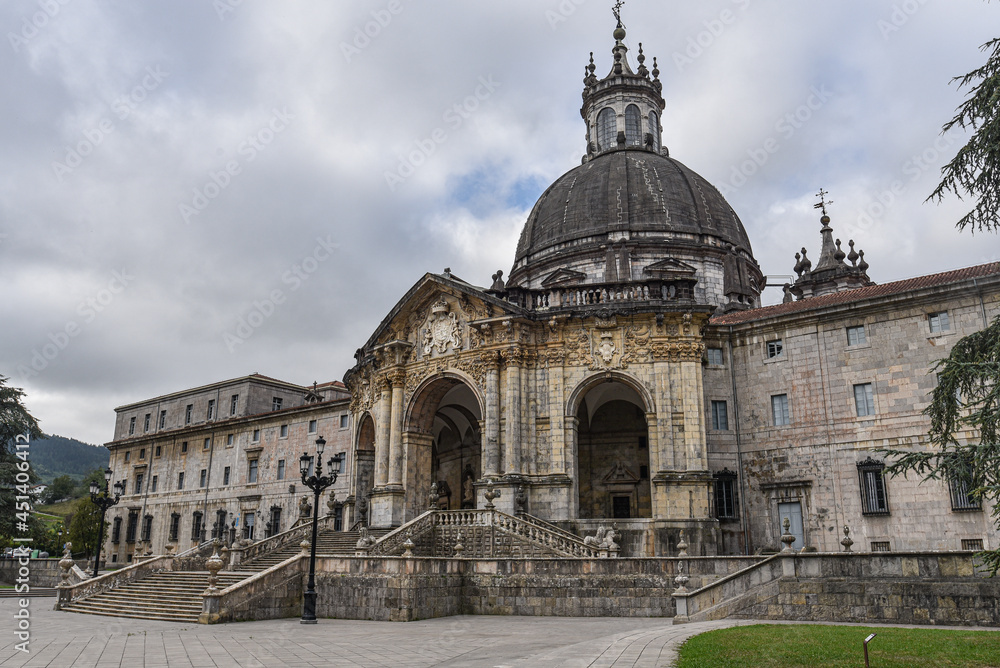 Loyola, Spain - 14 August 2021: Exterior views of the Sanctuary of Loyola Basilica, Basque Country, Spain