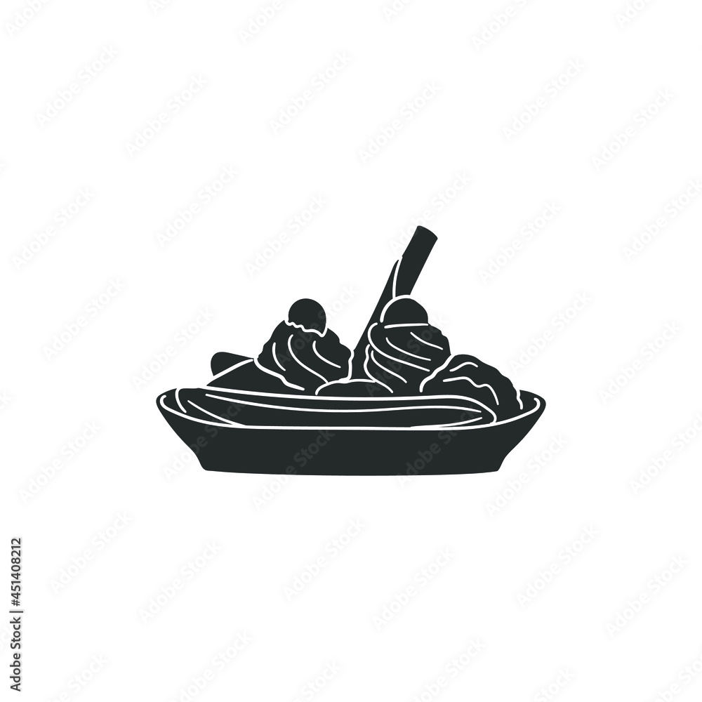 Banana Split Icon Silhouette Illustration. Ice Cream Desert Vector ...