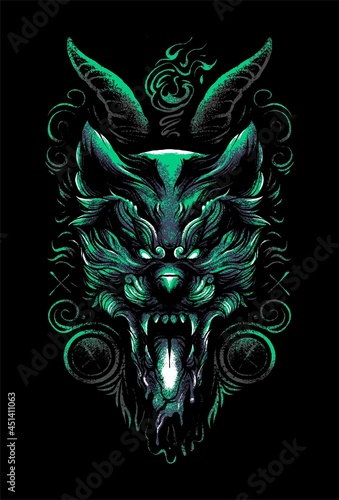 satanic wolf t shirt illustration