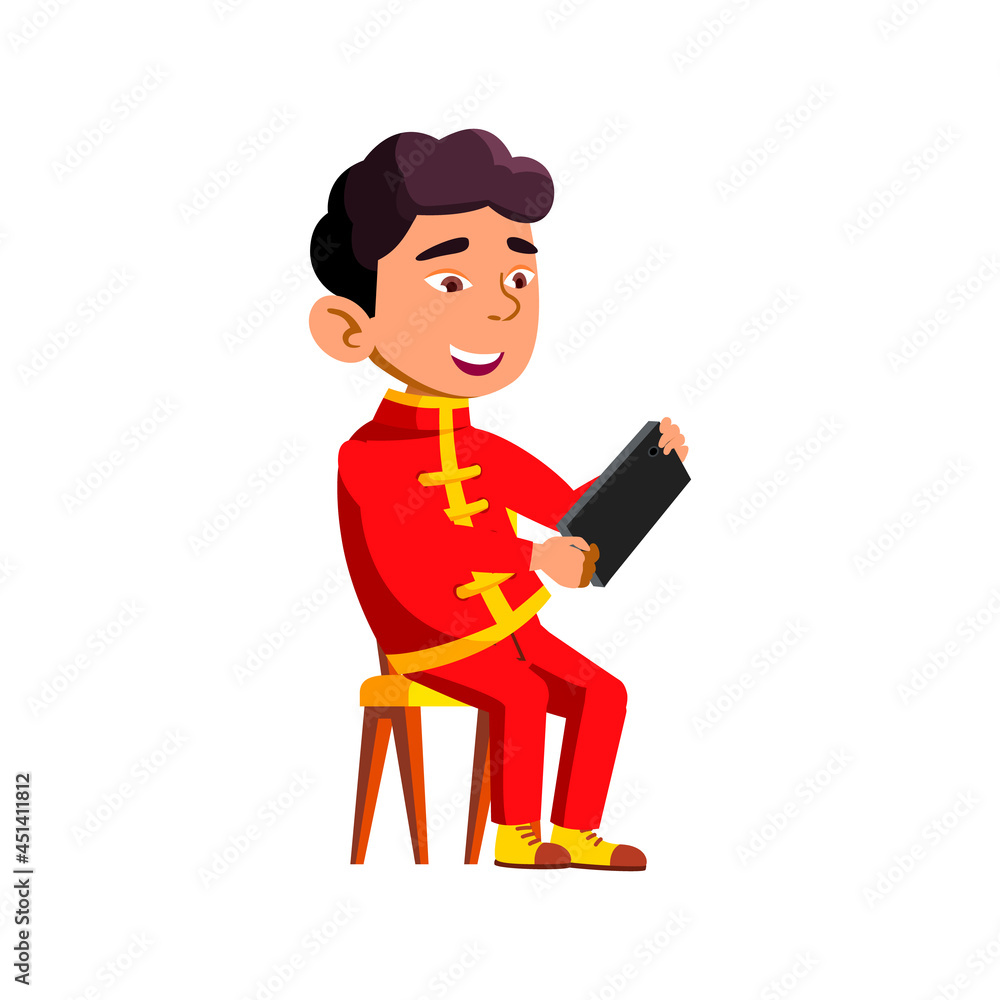 Kid Boy Using Smartphone Digital Gadget Vector. Asian Child Sitting On Chair And Playing Video Game On Smartphone. Japanese Character Playing Phone Application Flat Cartoon Illustration Kid Boy Using Smartphone Digital Gadget Vector. Asian Child Sitting On Chair And Playing Video Game On Smartphone. Japanese Character Playing Phone Application Flat Cartoon Illustration