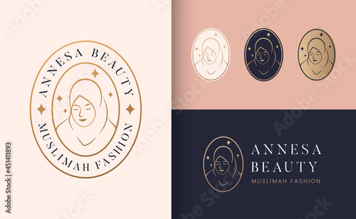 logo muslimah hijab line art fashion logo design