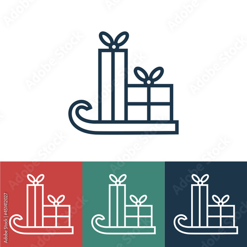 Linear vector icon with gifts in sleigh