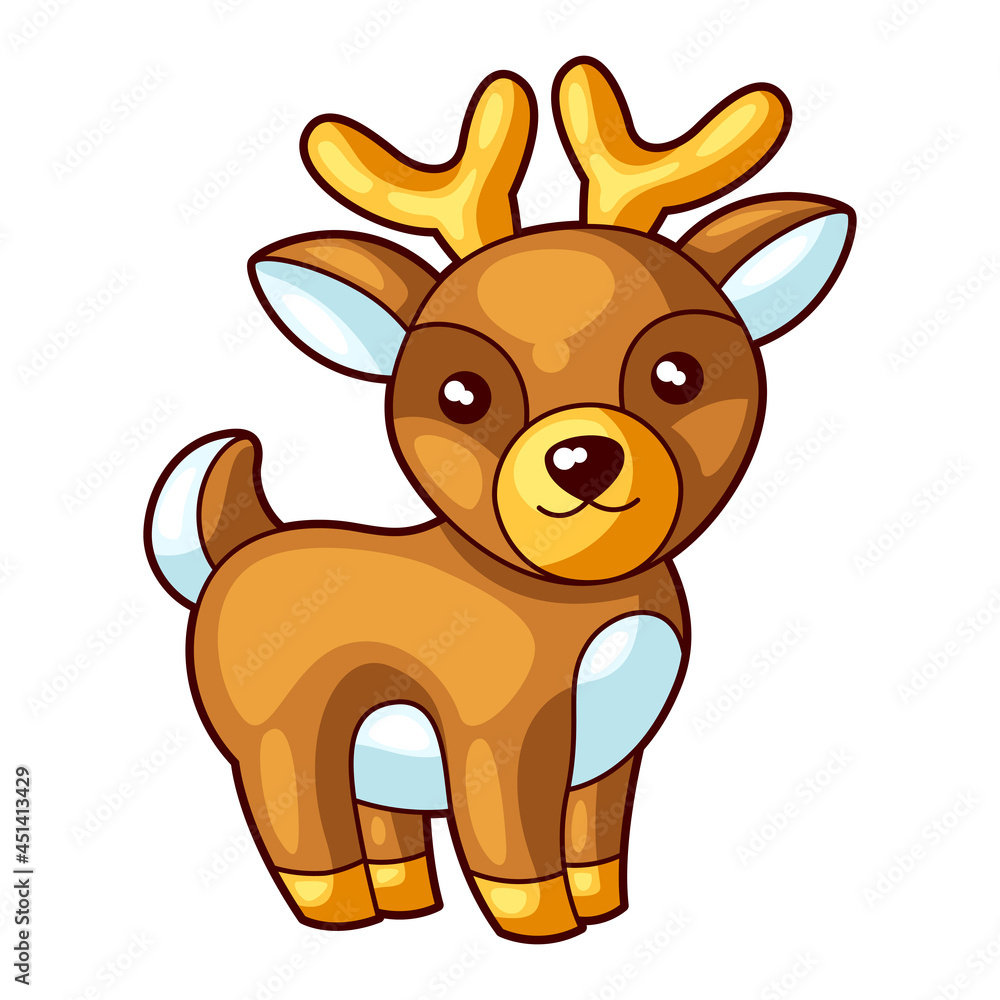 Obraz premium Illustration of deer. Sweet Merry Christmas item. Cute symbol in cartoon style.