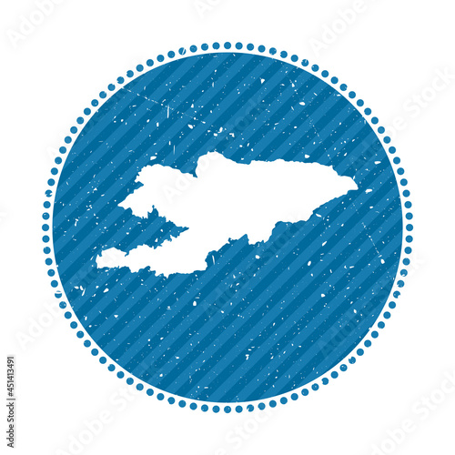 Kyrgyzstan striped retro travel sticker. Badge with a map of the country, vector illustration. Can be used as an insignia, logotype, label, sticker, or badge of Kyrgyzstan.
