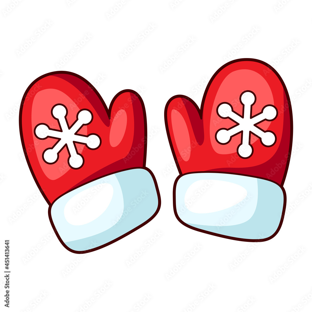 Illustration of mittens. Sweet Merry Christmas item. Cute symbol in cartoon style.