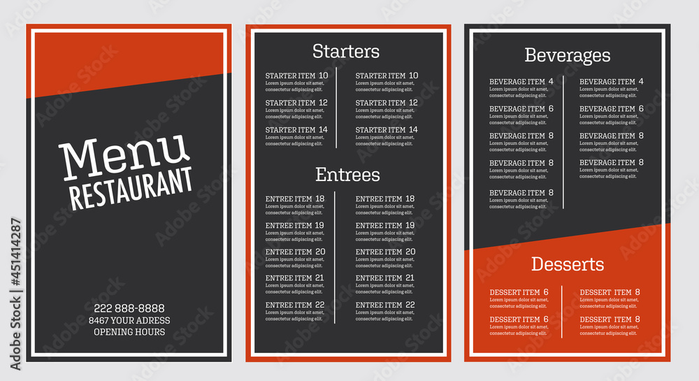 Restaurant menu flyer grey and orange modern design