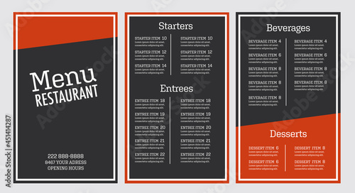 Restaurant menu flyer grey and orange modern design