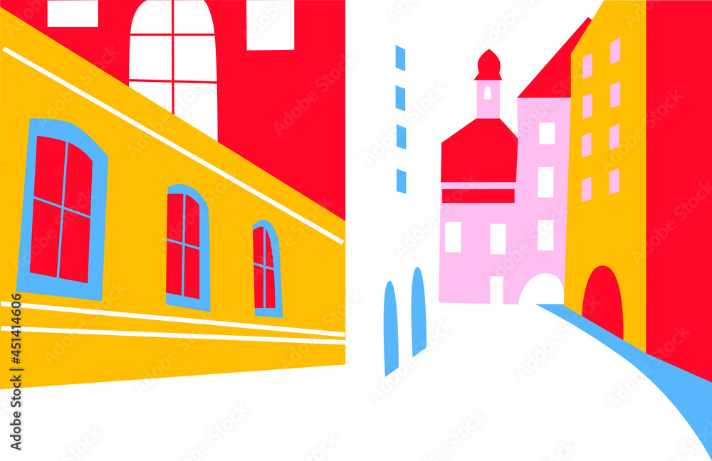 Minimal cityscape. Aesthetic set illustration with cityscape. Abstract architecture backgrounds with buildings. Urban town street. Modern building vector illustration, cover, template, poster, etc.