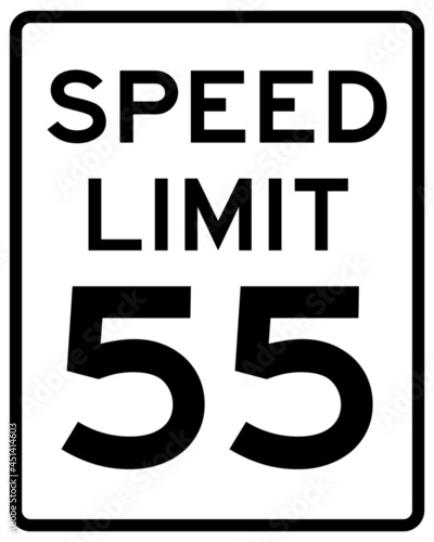 Speed limit 55 black writing on rectangular road sign - American street sign editable vector illustration isolated on white