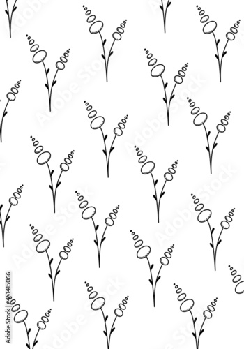 Flower doodle pattern. Black and white botany pattern. Textiles