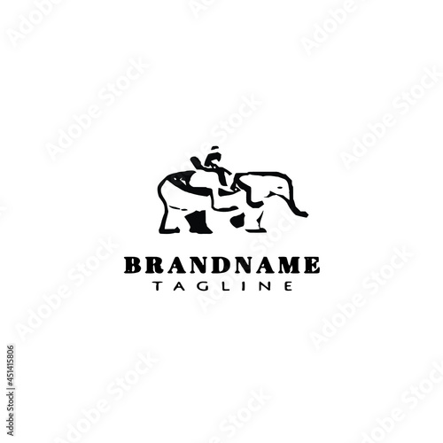 people riding elephant logo icon design template vector cute illustration