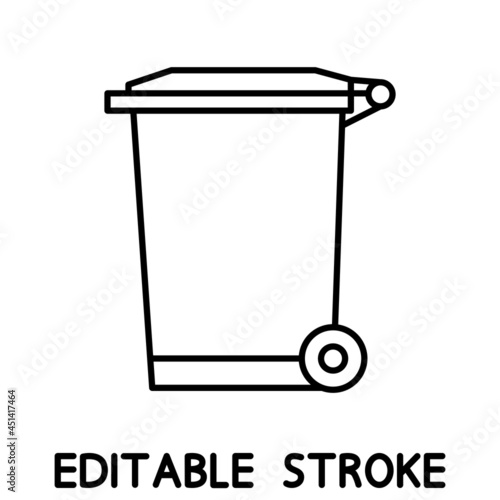 Recycle bin for trash and garbage. Street plastic wheelie waste bin. Outline icon of dumpster isolated on white background