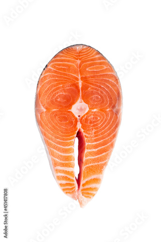 Piece of fresh juicy salmon on a white plate