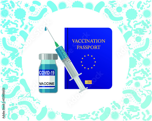 Flu virus vaccine travel passport on white background
