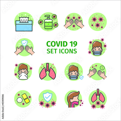 covid 19 virus icon set