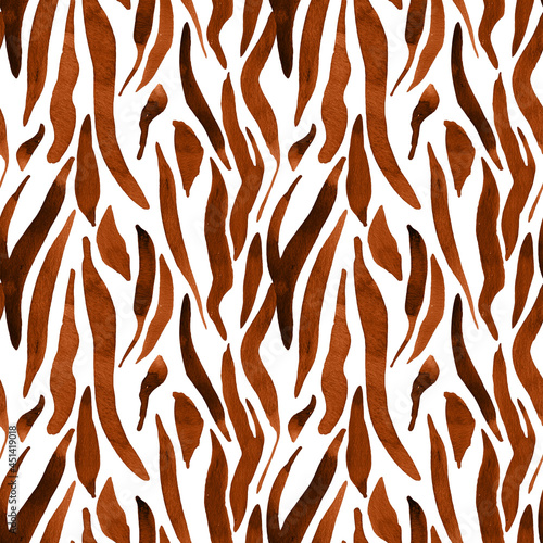 Watercolor tiger pattern. Animal skin pattern for fabric. Boho geometrical tiger pattern. Brown pattern for wrapping paper, packaging, gifts, 2022 symbol