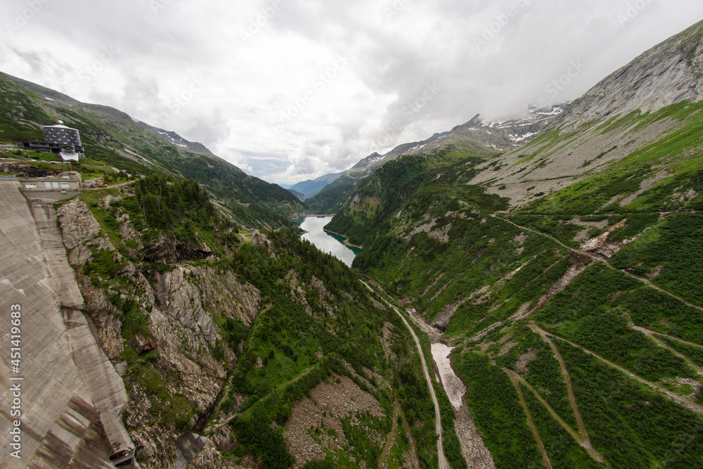 Fototapeta premium View down from the Kölnbreinsperre dam. Carinthia. Austria. Fisheye photo