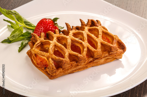 Sweet puff pastry served strawberry