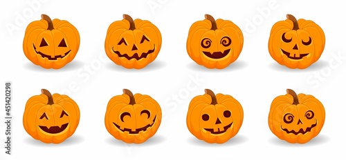 Pumpkin set of 8 pieces. Halloween. Vector illustration in a flat style.