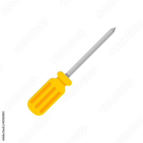 Hand tools vector. yellow Phillips screwdriver For screwing the screws to assemble wooden pieces.