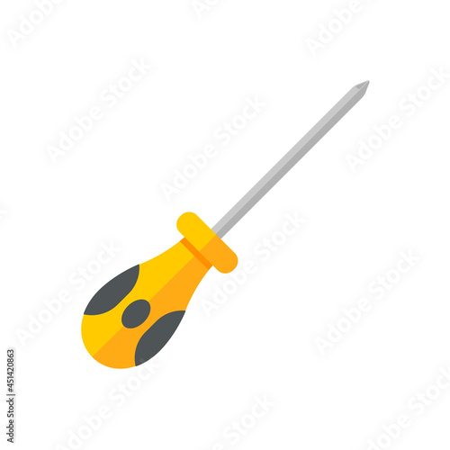 Hand tools vector. yellow Phillips screwdriver For screwing the screws to assemble wooden pieces.