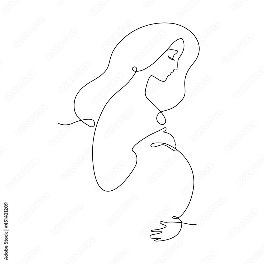 Line art pregnant woman, profile portrait with hands on belly. Elegant logo Line art pregnant woman, profile portrait with hands on belly. Elegant logo