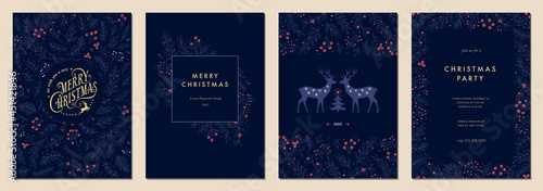 Modern universal artistic templates. Merry Christmas Corporate Holiday cards and invitations. Floral frames and backgrounds design. 