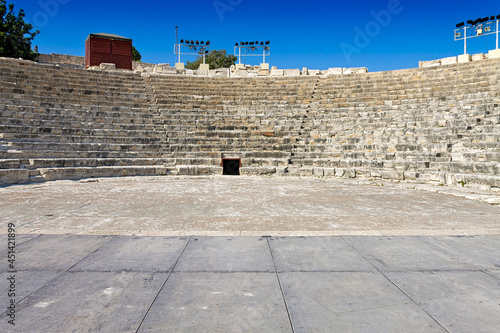 Cyprus, Limassol - 29 June 2021. Greco-Roman theater in the ancient city of Kourion. Built at the end of the 2nd century BC. photo