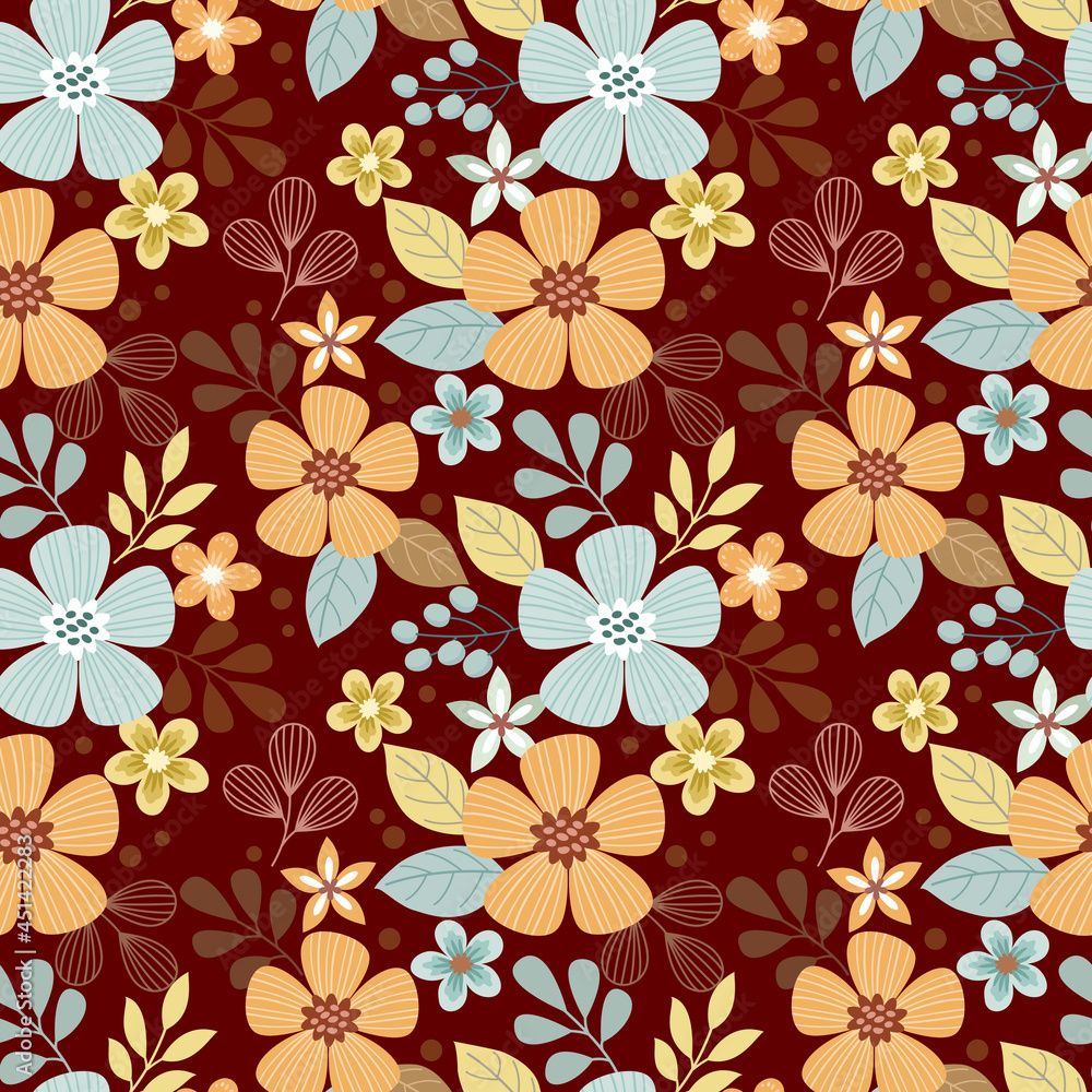 Abstract flowers design on dark brown color background.