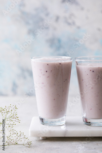 Lavender smoothie with coconut milk, blueberry. Vegan beverage
