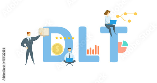 DLT, Daily letter telegram. Concept with keyword, people and icons. Flat vector illustration. Isolated on white.