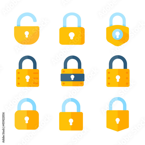 yellow padlock for locking the information on the computer data encryption concept
