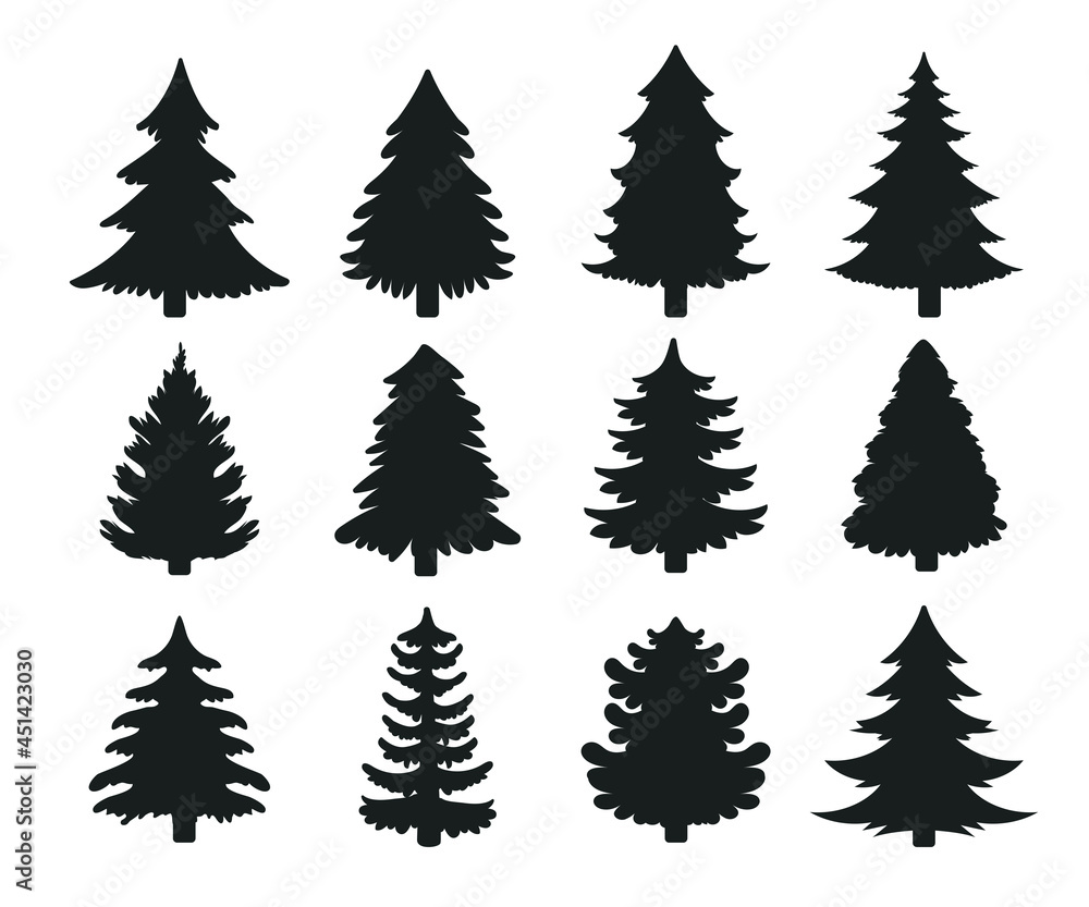 Obraz premium Christmas Tree Silhouette Vector For decorating with gifts and stars on Christmas Eve
