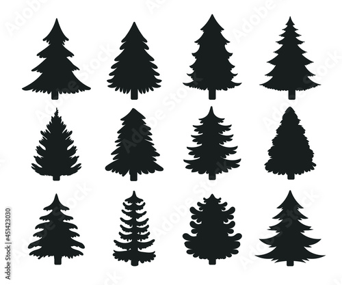 Obraz na plátně Christmas Tree Silhouette Vector For decorating with gifts and stars on Christma
